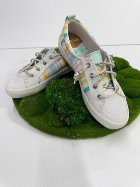 Sperry Pastel Stripe Sneakers Lace Up Preppy Casual Size 7.5